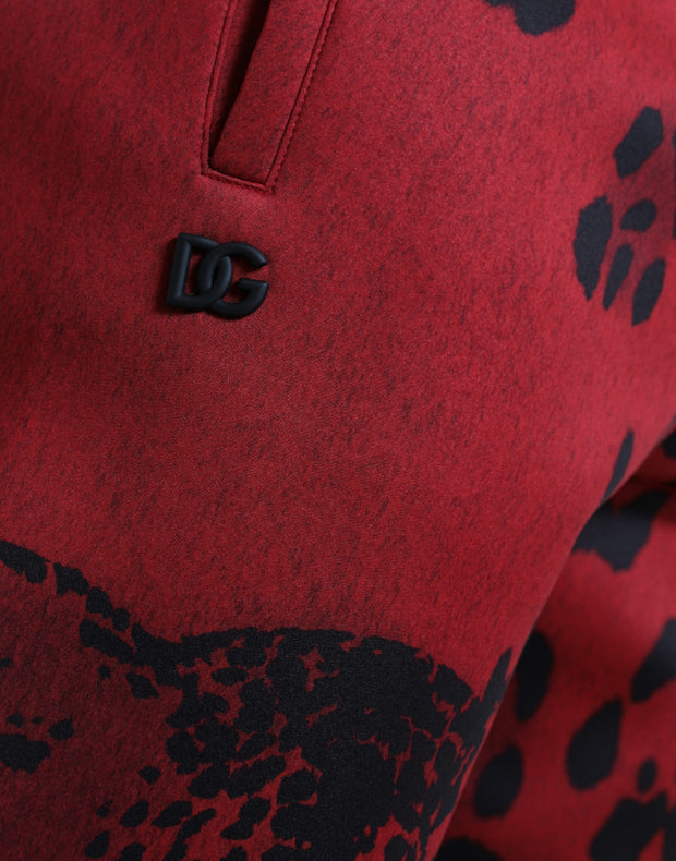 Elegant Leopard Print Joggers in Red and Black Dolce & Gabbana