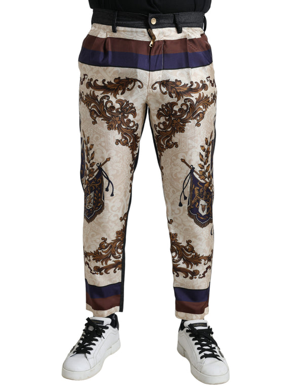 Elegant Silk Skinny Pants with Heraldic Print Dolce & Gabbana