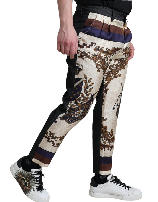 Elegant Silk Skinny Pants with Heraldic Print Dolce & Gabbana