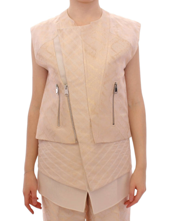 Exquisite Beige Brocade Sleeveless Jacket Vest Zeyneptosun