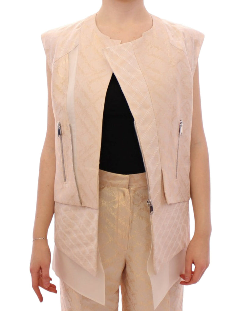 Exquisite Beige Brocade Sleeveless Jacket Vest Zeyneptosun