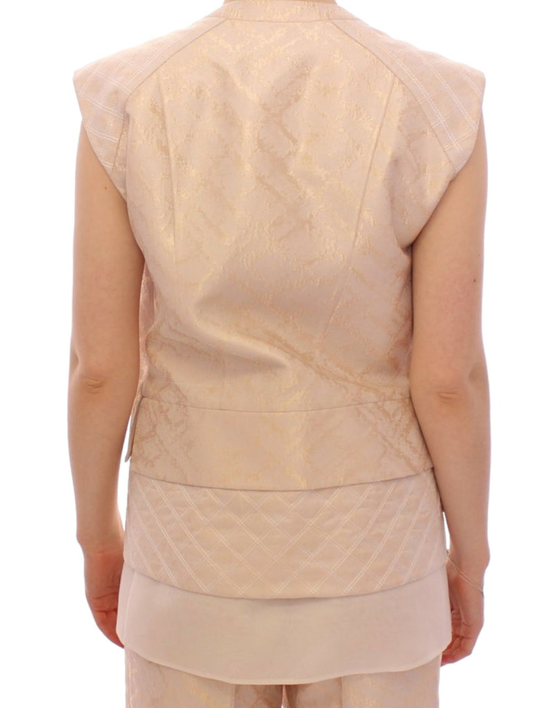 Exquisite Beige Brocade Sleeveless Jacket Vest Zeyneptosun