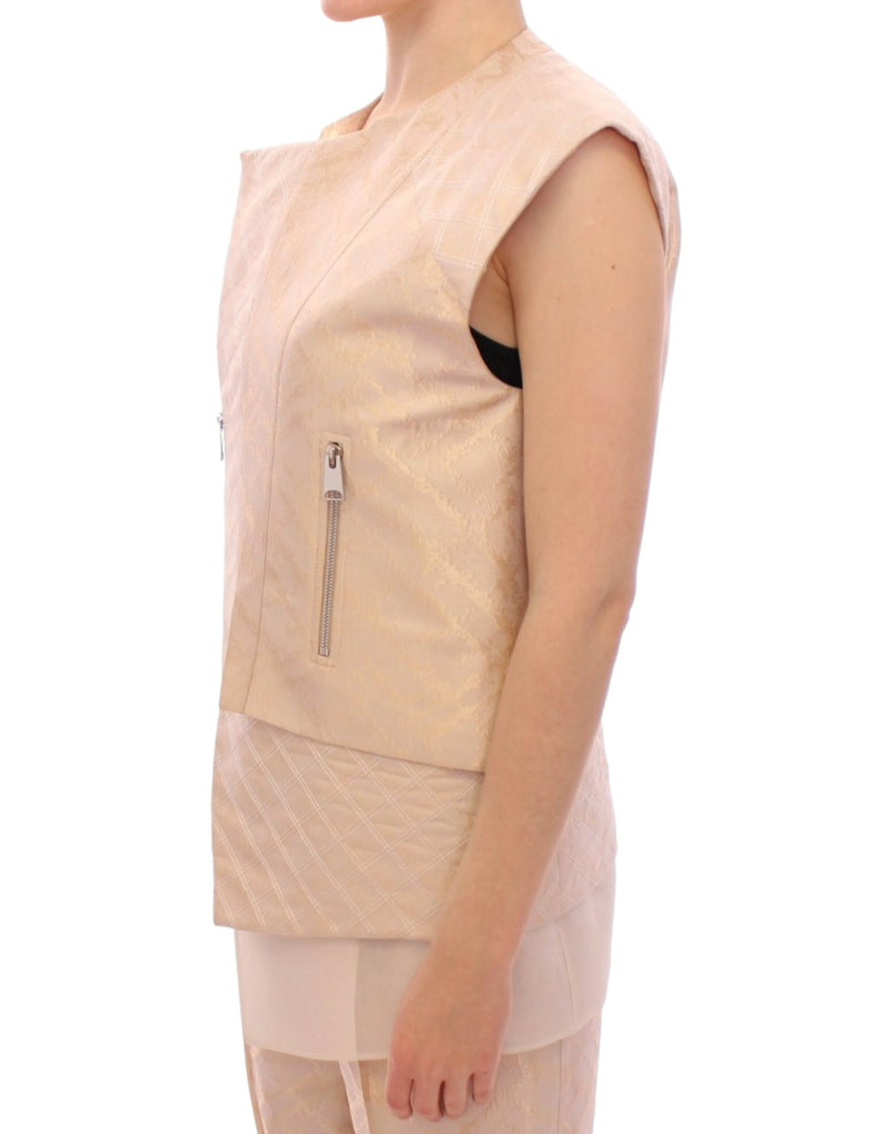 Exquisite Beige Brocade Sleeveless Jacket Vest Zeyneptosun