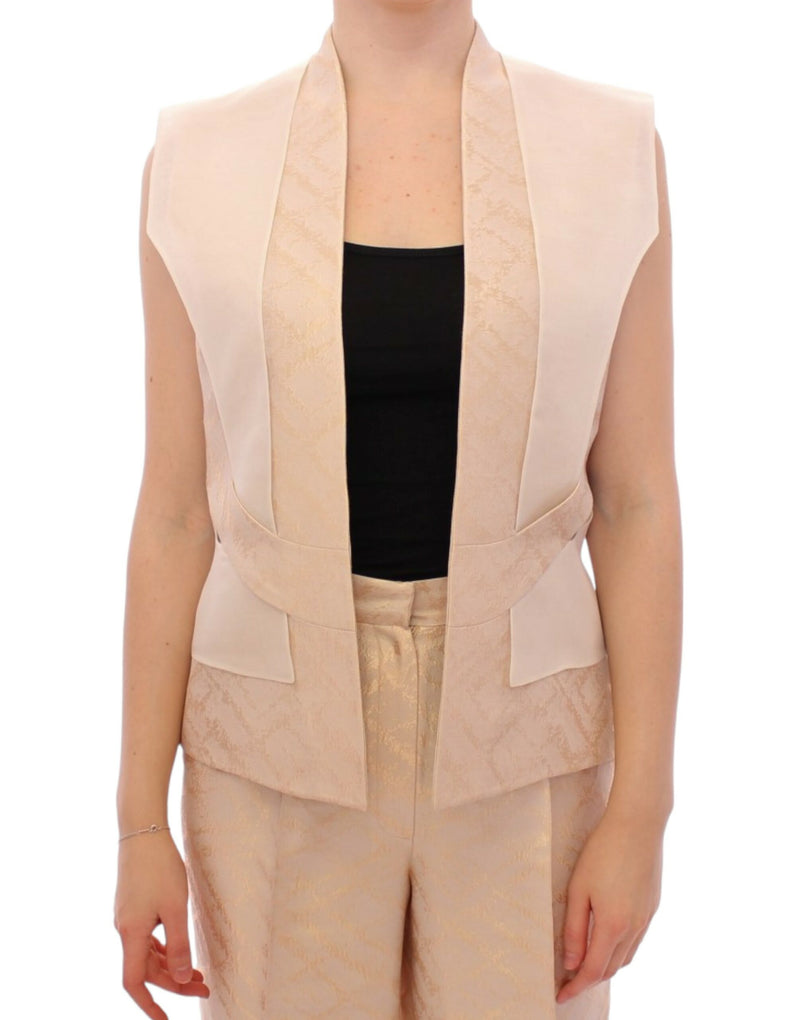 Exclusive Beige Brocade Sleeveless Vest Zeyneptosun