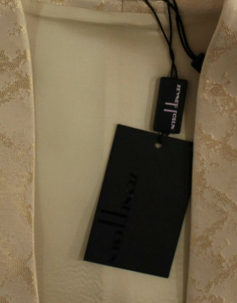 Exclusive Beige Brocade Sleeveless Vest Zeyneptosun
