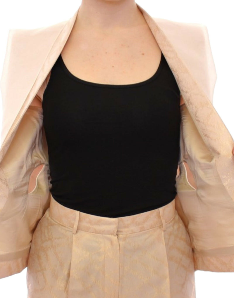 Exclusive Beige Brocade Sleeveless Vest Zeyneptosun