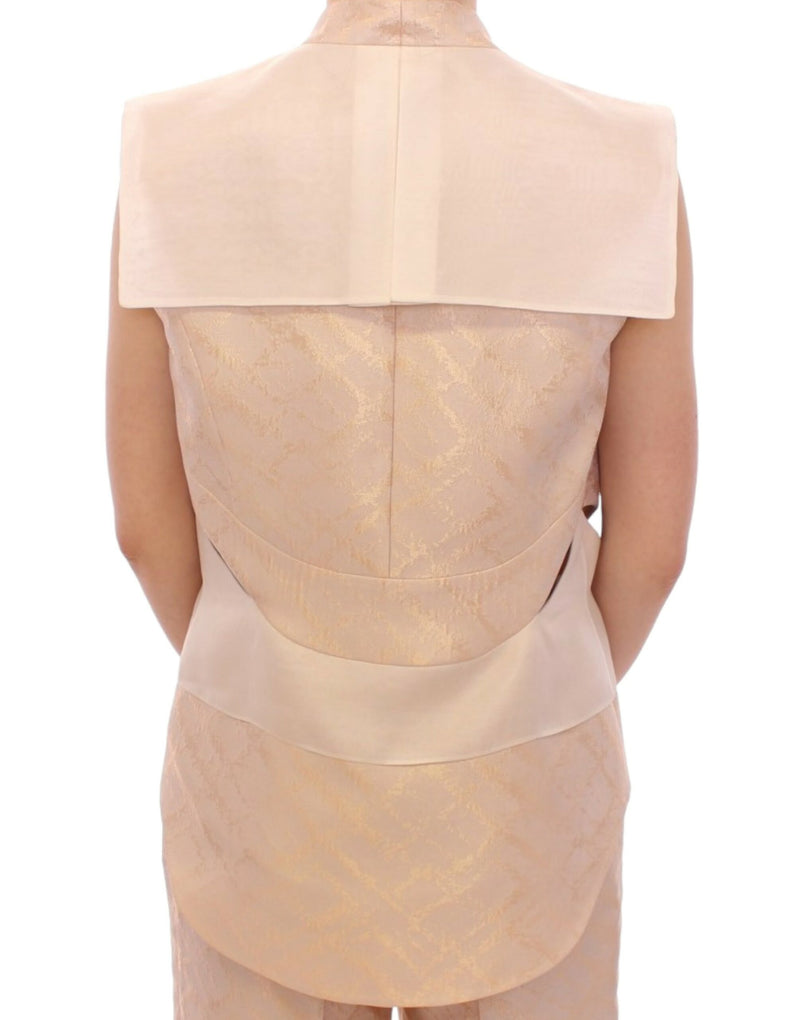 Exclusive Beige Brocade Sleeveless Vest Zeyneptosun