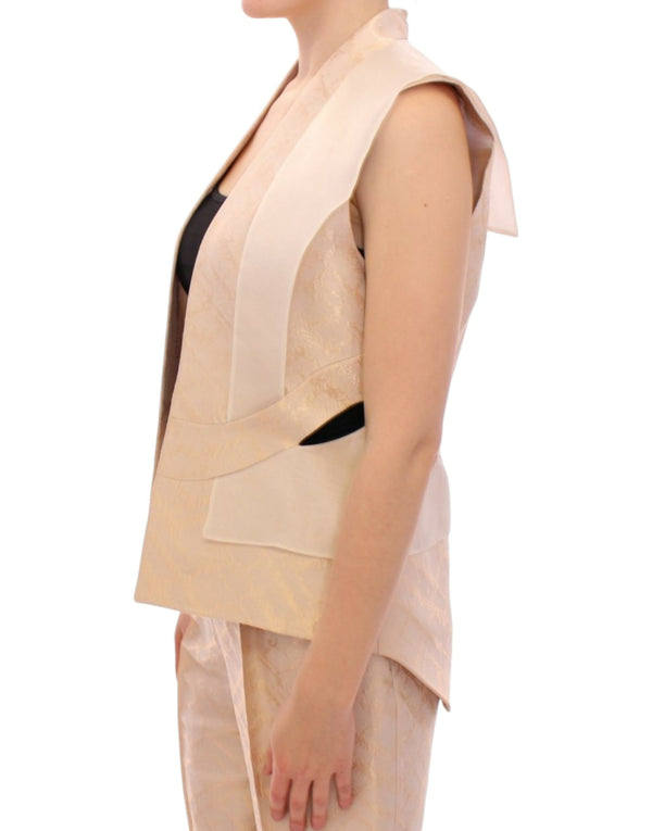 Exclusive Beige Brocade Sleeveless Vest Zeyneptosun