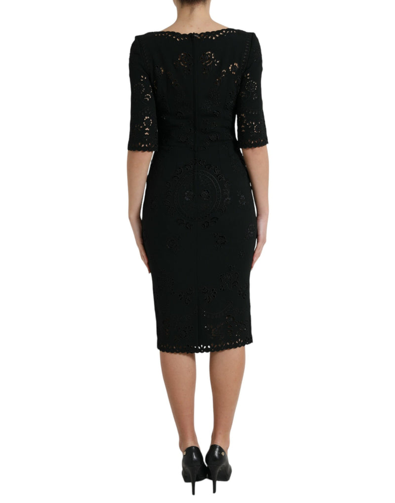 Black Floral Lace Bodycon Midi Dress Dolce & Gabbana