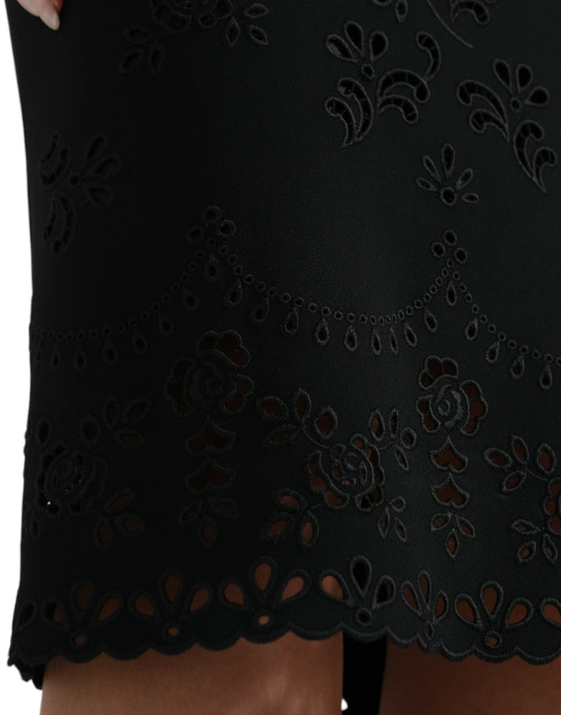 Black Floral Lace Bodycon Midi Dress Dolce & Gabbana