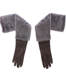 Elegant Gray Mink Fur Leather Elbow Gloves Dolce & Gabbana