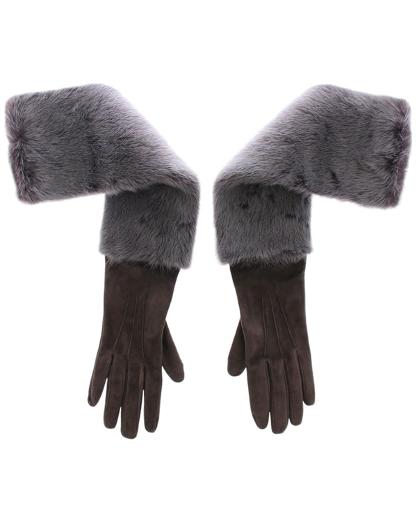 Elegant Gray Mink Fur Leather Elbow Gloves Dolce & Gabbana