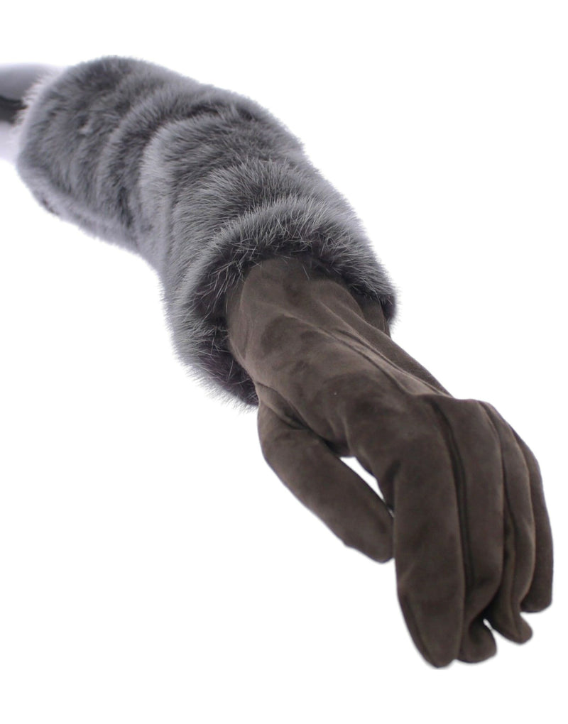 Elegant Gray Mink Fur Leather Elbow Gloves Dolce & Gabbana