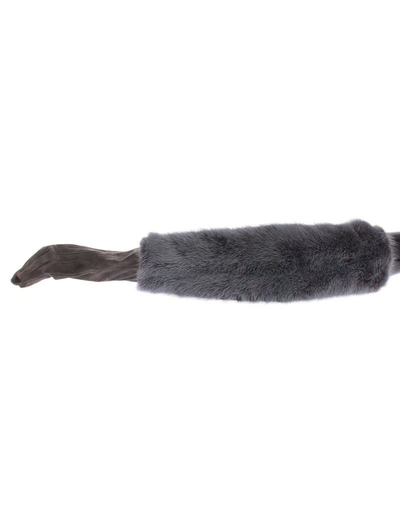 Elegant Gray Mink Fur Leather Elbow Gloves Dolce & Gabbana