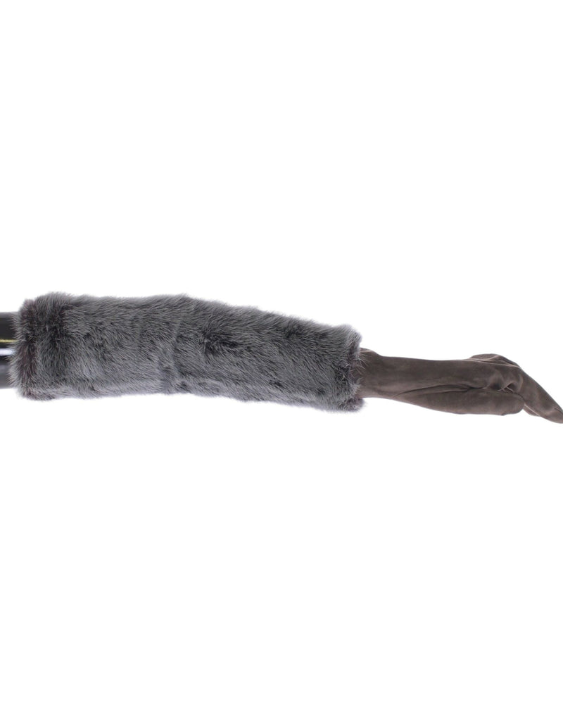 Elegant Gray Mink Fur Leather Elbow Gloves Dolce & Gabbana