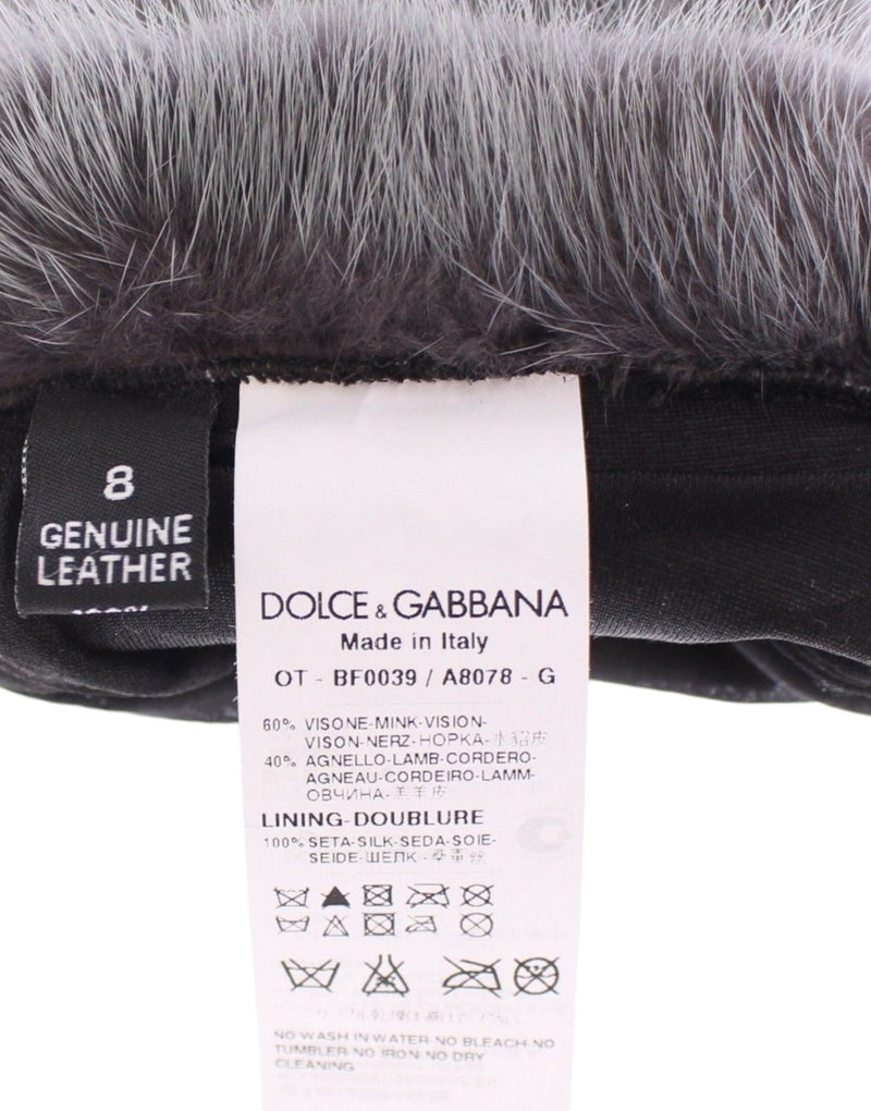 Elegant Gray Mink Fur Leather Elbow Gloves Dolce & Gabbana