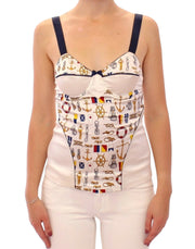 White Sailor Motif Stretch Tank Top Dolce & Gabbana