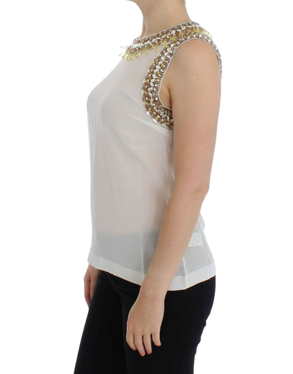 Elegant Sleeveless Silk Blouse with Crystal Embellishment Dolce & Gabbana