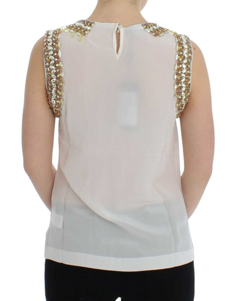 Elegant Sleeveless Silk Blouse with Crystal Embellishment Dolce & Gabbana