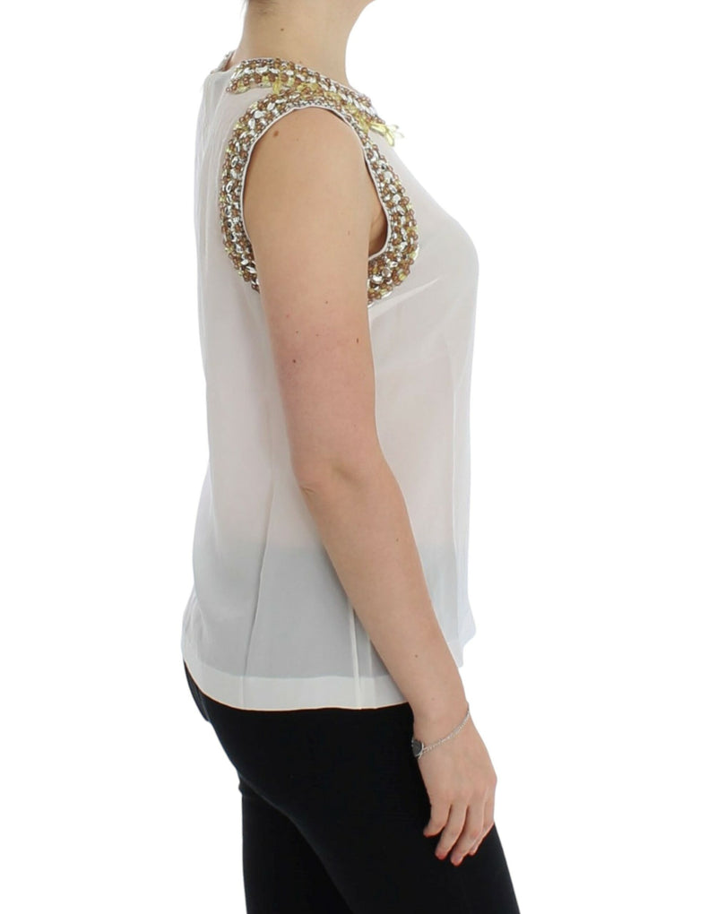 Elegant Sleeveless Silk Blouse with Crystal Embellishment Dolce & Gabbana