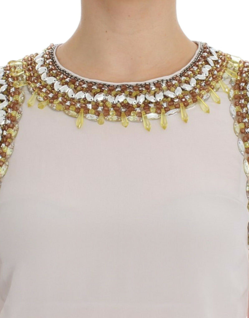 Elegant Sleeveless Silk Blouse with Crystal Embellishment Dolce & Gabbana