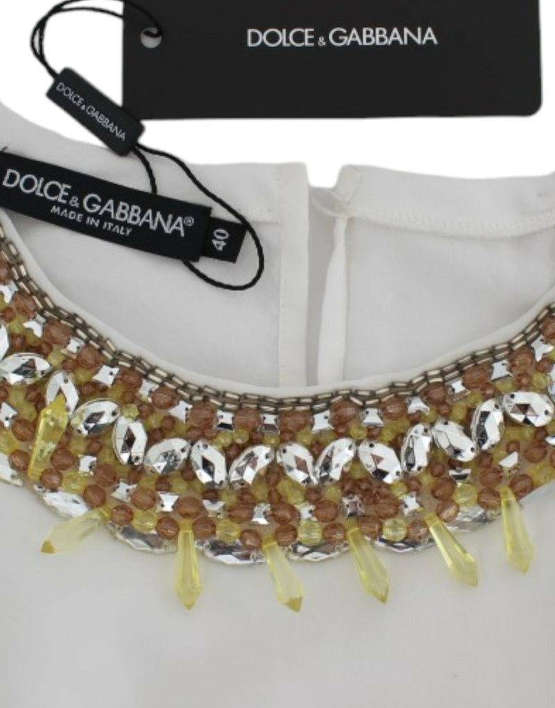 Elegant Sleeveless Silk Blouse with Crystal Embellishment Dolce & Gabbana