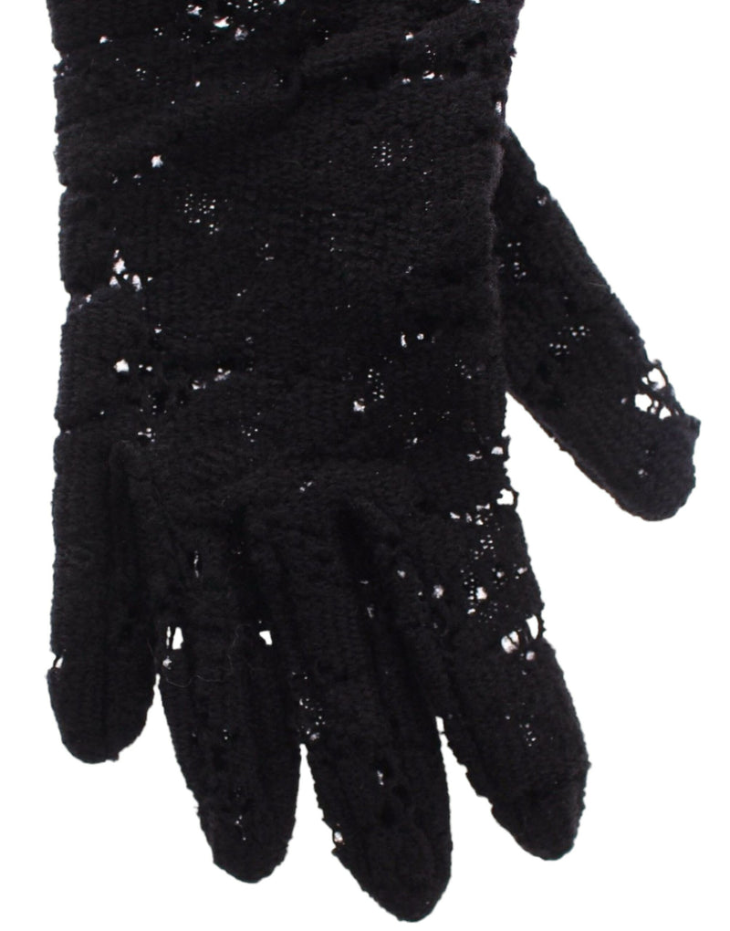 Black Wool Lace & Lamb Fur Elbow Gloves Dolce & Gabbana