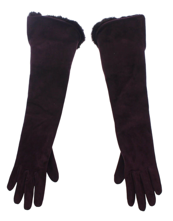 Elegant Elbow Length Purple Fur Gloves Dolce & Gabbana