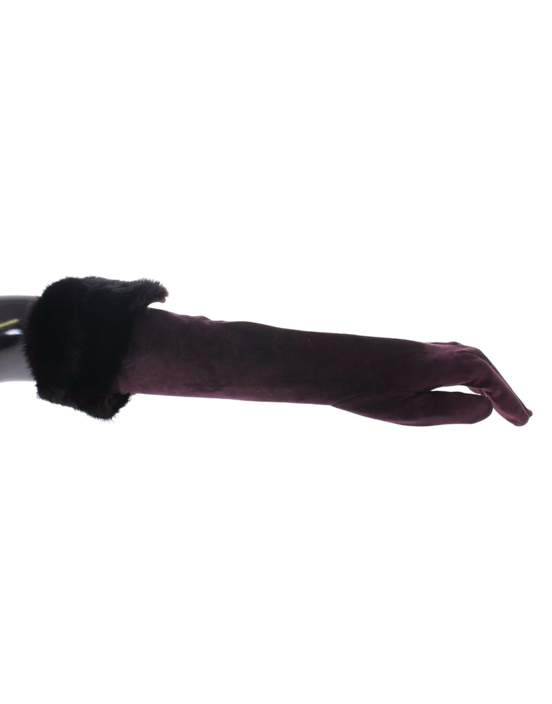 Elegant Elbow Length Purple Fur Gloves Dolce & Gabbana