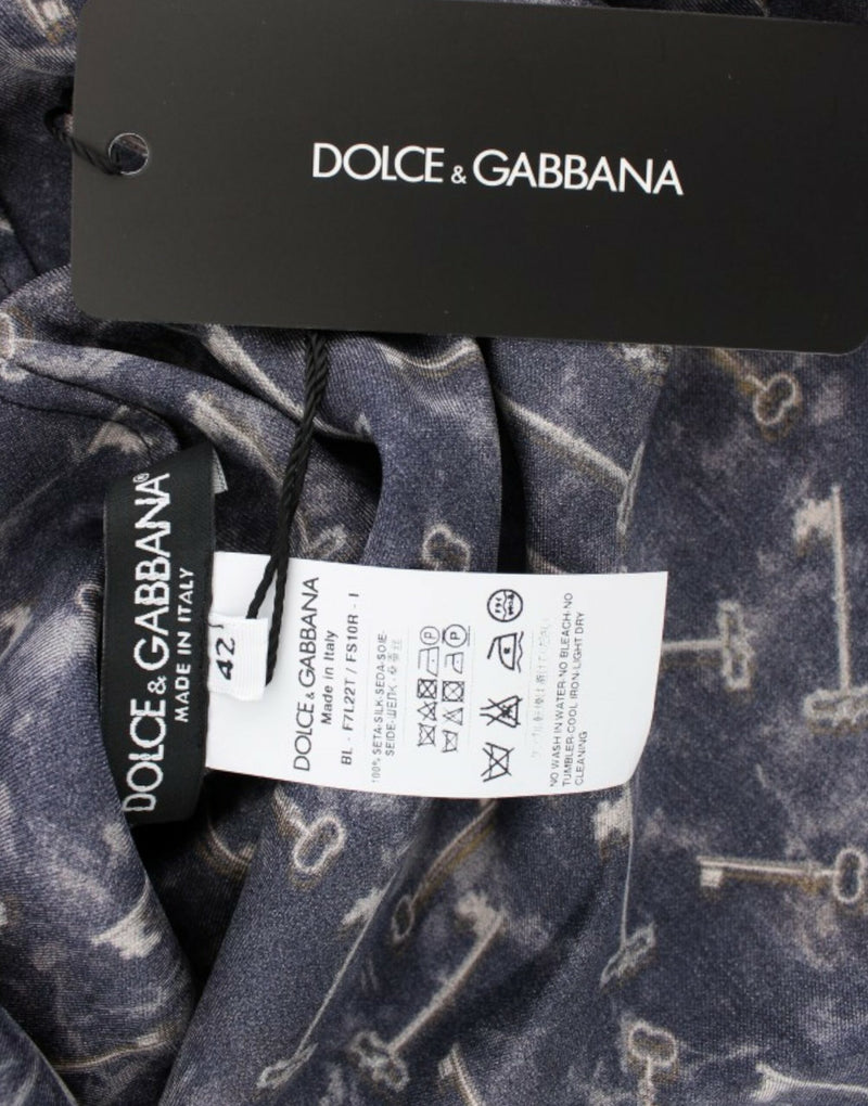 Enchanted Sicily Silk Blouse with Gold Keys Print Dolce & Gabbana