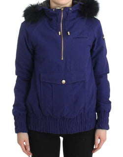 Chic Blue K-Way Jacket with Faux Fur Accent GF Ferre