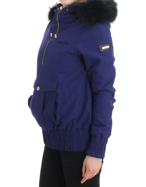 Chic Blue K-Way Jacket with Faux Fur Accent GF Ferre