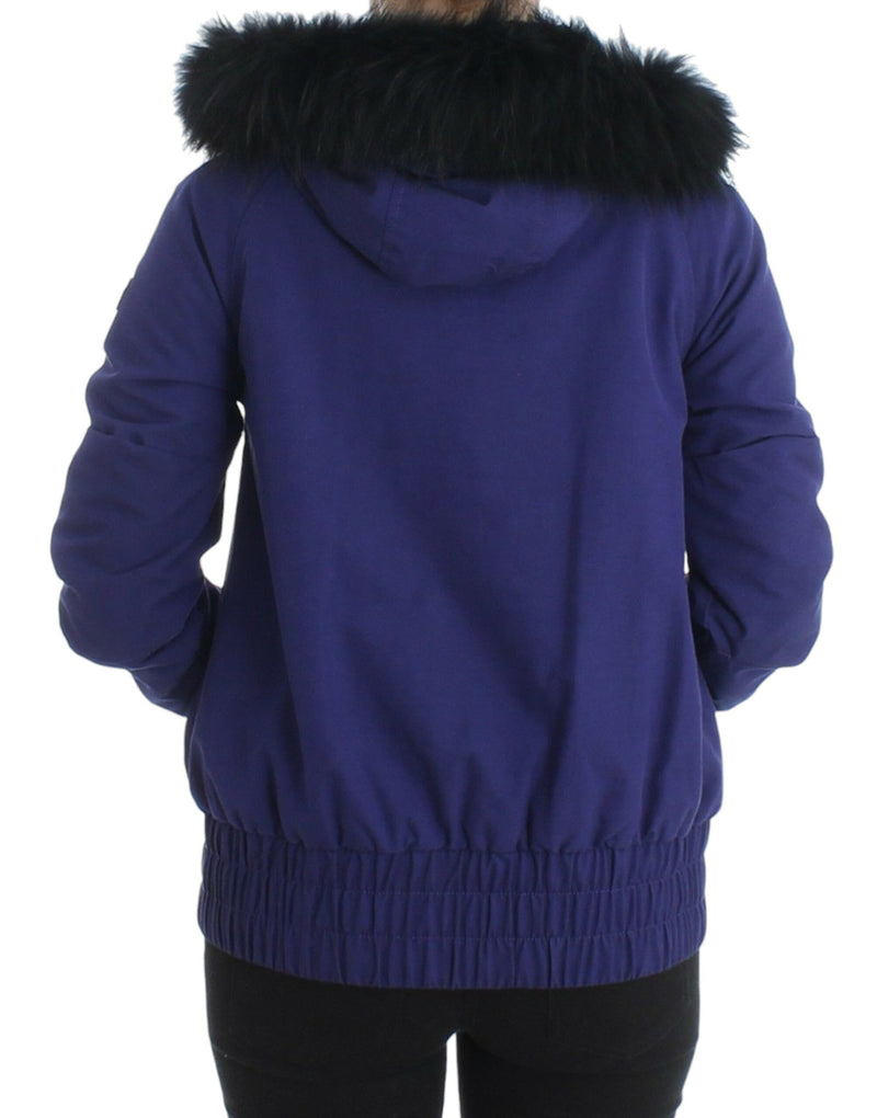 Chic Blue K-Way Jacket with Faux Fur Accent GF Ferre