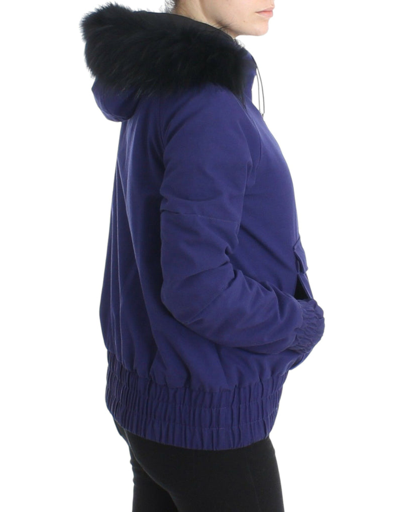 Chic Blue K-Way Jacket with Faux Fur Accent GF Ferre