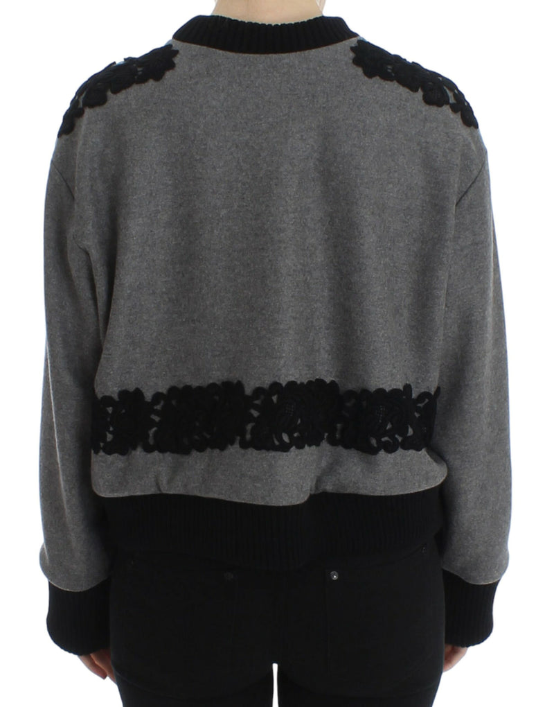 Elegant Gray Cashmere Blend Lace Sweater Dolce & Gabbana