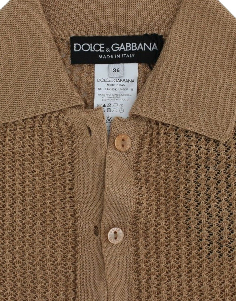 Beige Knitted Cotton Polo Cardigan Sweater Dolce & Gabbana