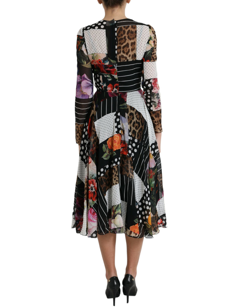 Elegant Patchwork Silk Midi A-Line Dress Dolce & Gabbana