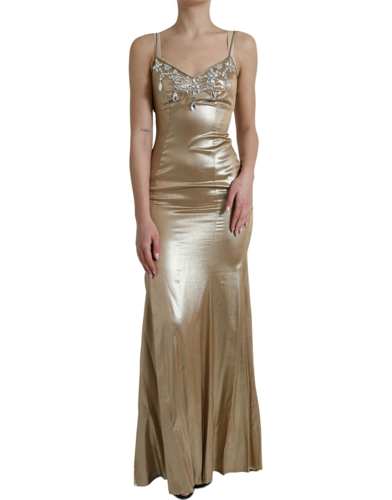 Elegant Metallic Gold Sheath Dress with Crystals Dolce & Gabbana