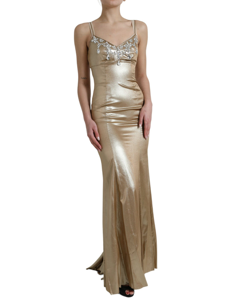 Elegant Metallic Gold Sheath Dress with Crystals Dolce & Gabbana