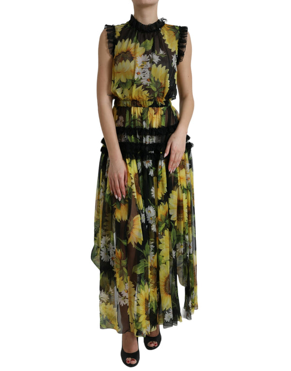 Elegant Sunflower Silk Maxi Dress Dolce & Gabbana