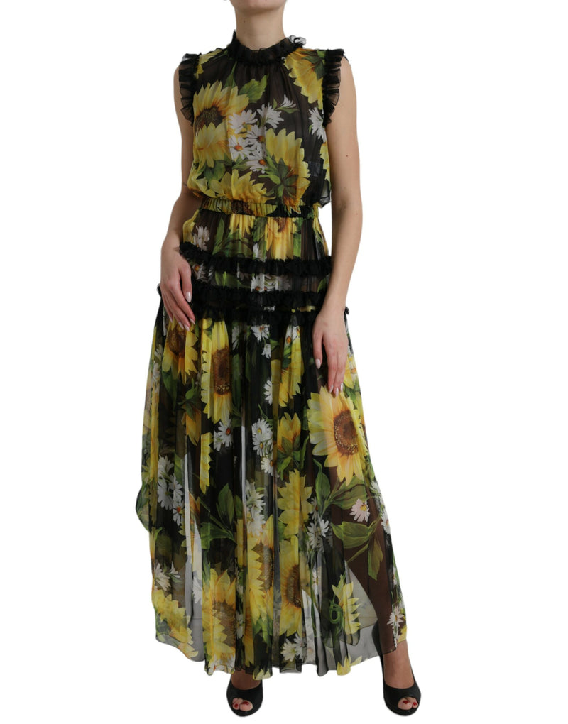 Elegant Sunflower Silk Maxi Dress Dolce & Gabbana