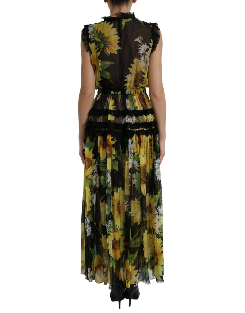 Elegant Sunflower Silk Maxi Dress Dolce & Gabbana