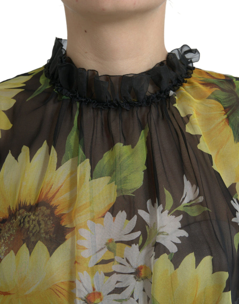 Elegant Sunflower Silk Maxi Dress Dolce & Gabbana