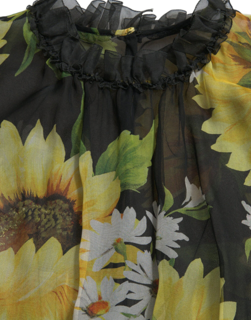 Elegant Sunflower Silk Maxi Dress Dolce & Gabbana