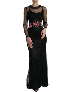 Floral Embroidery Tulle Long Evening Dress Dolce & Gabbana