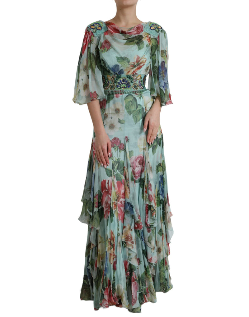 Elegant Floral Silk Long Dress Dolce & Gabbana