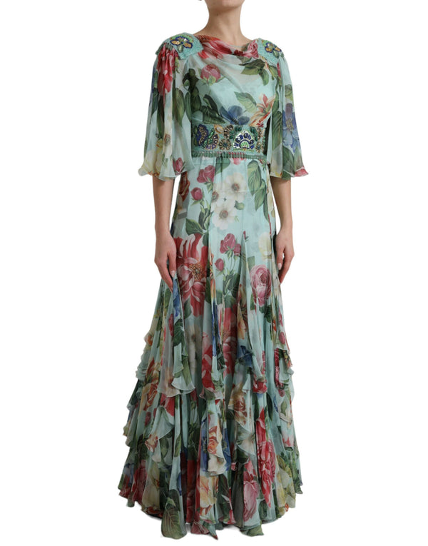 Elegant Floral Silk Long Dress Dolce & Gabbana