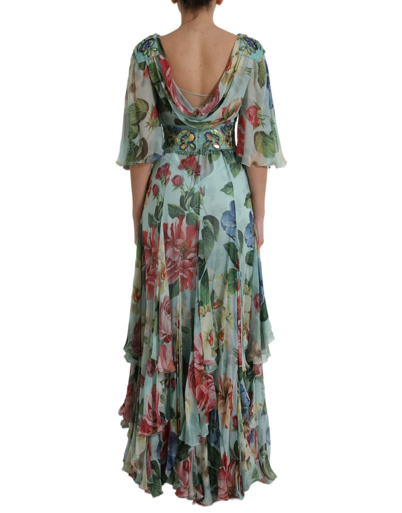 Elegant Floral Silk Long Dress Dolce & Gabbana