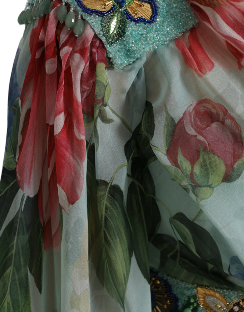 Elegant Floral Silk Long Dress Dolce & Gabbana