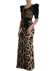 Silk Leopard Embellished Long Dress Dolce & Gabbana